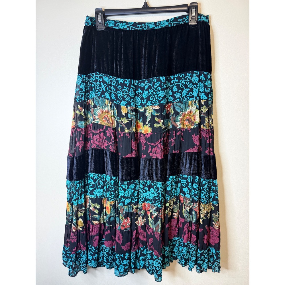 Coldwater Creek Patchwork Velvet Midi Skirt Medium Whimsigoth Boho 90s Witchy